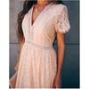 Summer New European American Style Women's Dress V-neck Short Sleeve Hollow Out Sexy Lace Trim Long Maxi Dress