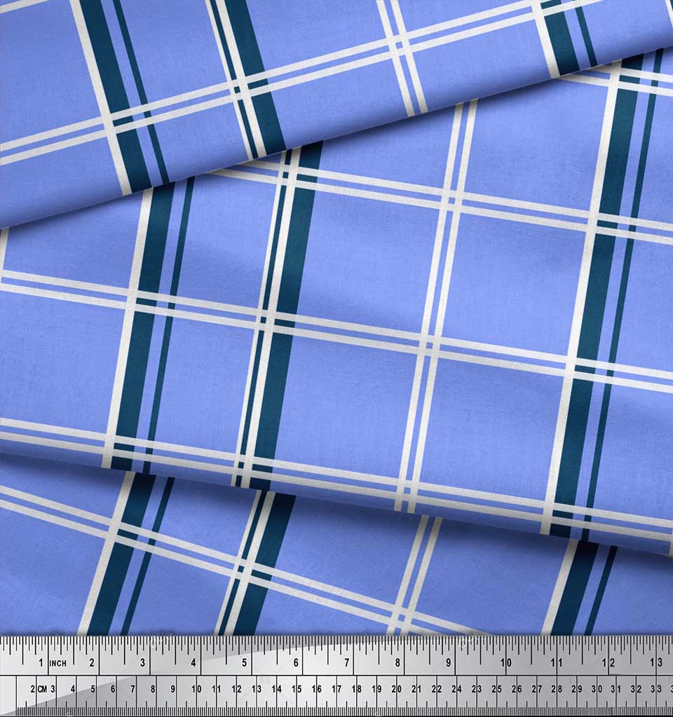 Soimoi Tessuto Raso Crêpe Blu Giappone a Quadri Tessuto Stampato a Quadri 1 metro 42 Pollici