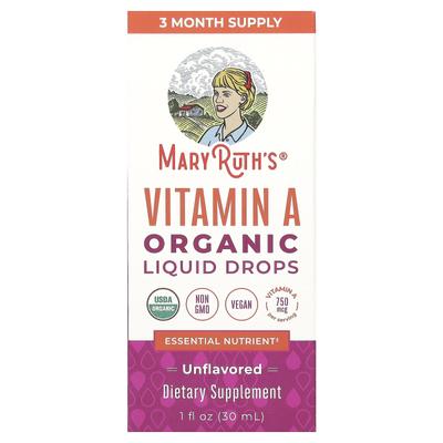 MaryRuth's, Organic Vitamin A Liquid Drops, Unflavored, 750 Mcg, 1 Fl Oz (30 Ml)