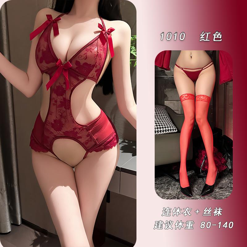 Ye Yu erotic underwear pure lace onesie sexy open crotch free flirting pajamas women