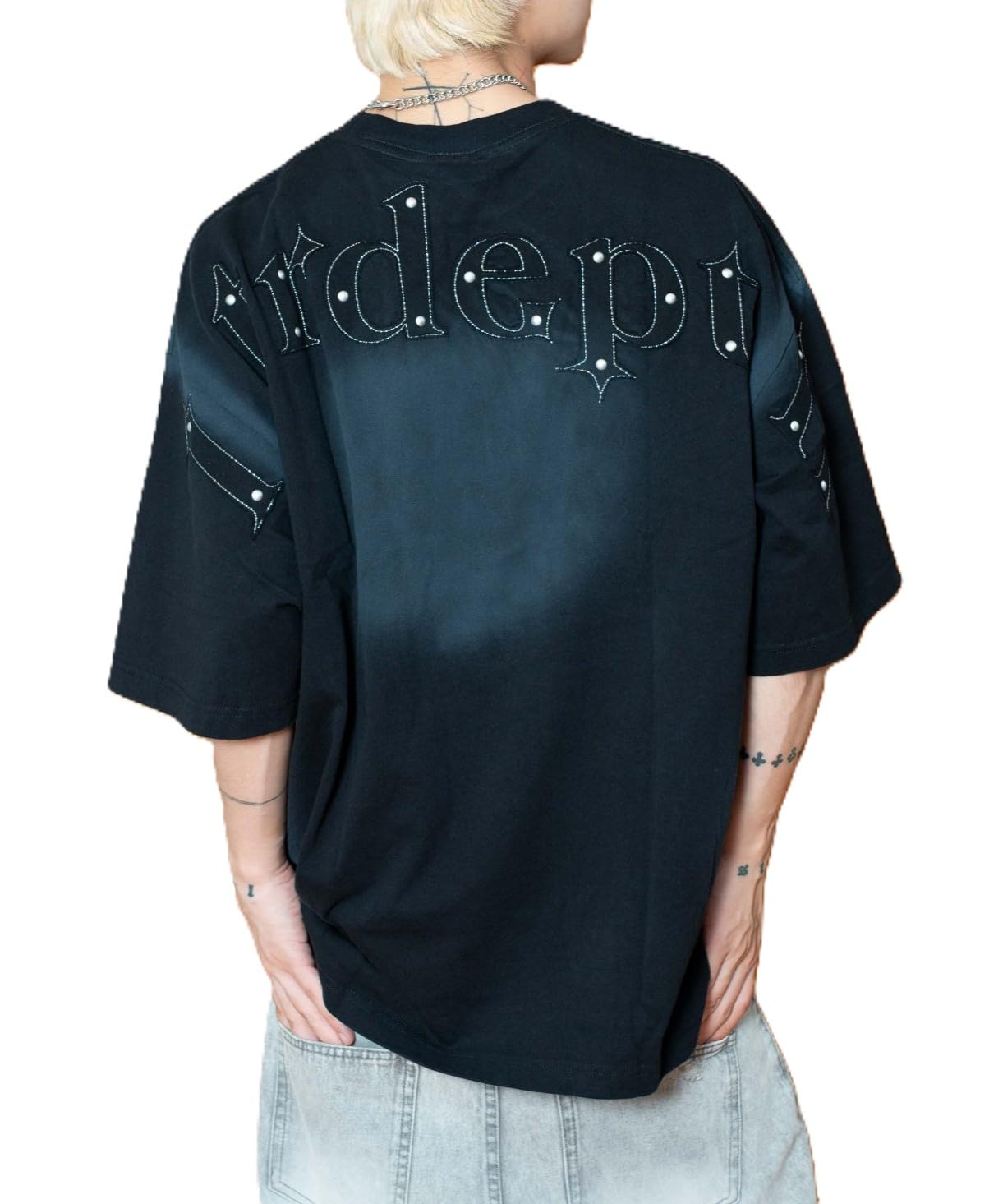 

WEGO Short Sleeve with Back Graphic Summer Size Black Men s T-Shirt Studs, Tee, Top, Streetwear, Gift, L, чёрный