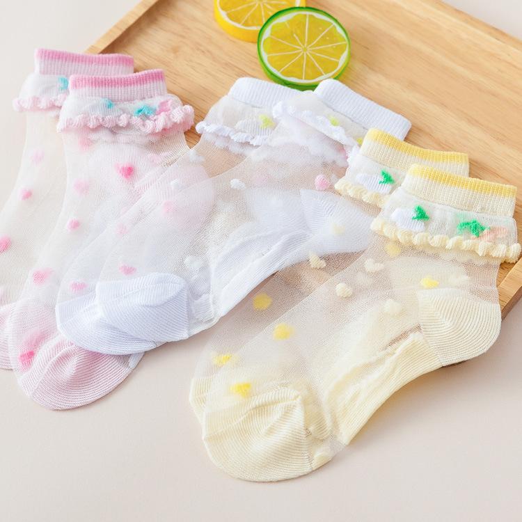 5 Pairs Girls Summer Cotton Lace Princess Mesh Socks Breathable Short Ankle Socks For Kids Age 1-12 Years Soft And Comfortable