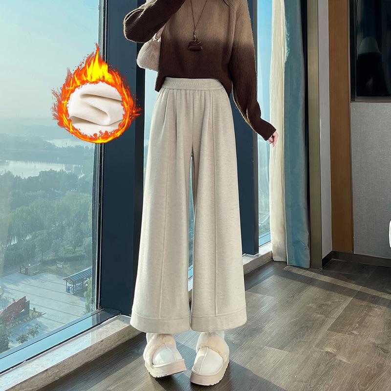 

High-Quality Wool Plaid Wide-Leg Pants - Women s Autumn/Winter Thickened Warm Casual Trousers L
