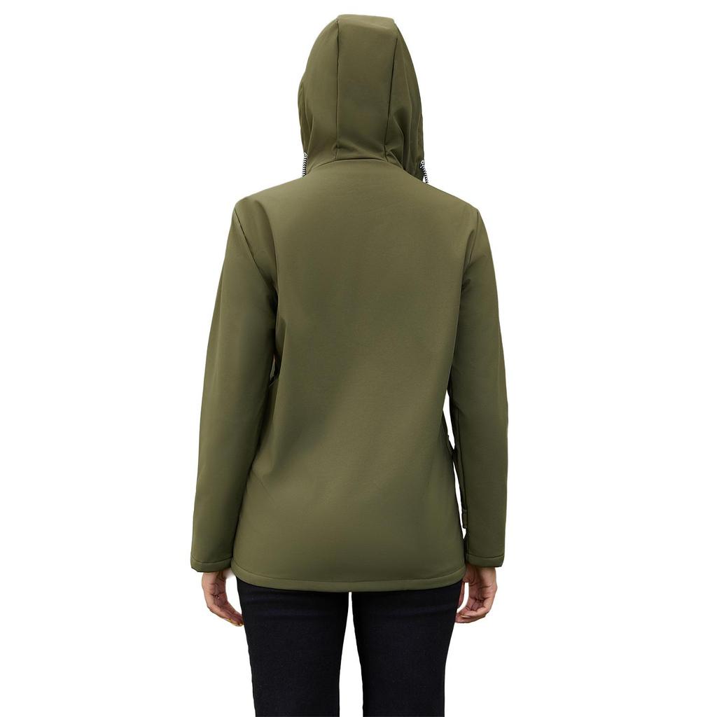 Women’s Trenches Hooded Windbreakers Long Sleeves Fleece Coats Water-resistant Zipper Jackets Autumn Winter Outer Wear