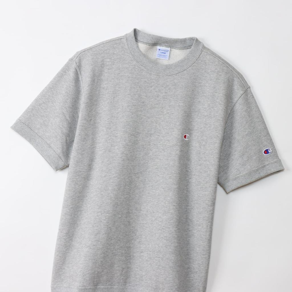 Champion Basic Short Sleeve Crew Neck Sweatshirt with Fleece Lining and Oxford Size XL Men's One-Point Logo, Gray, (C3-Z020)