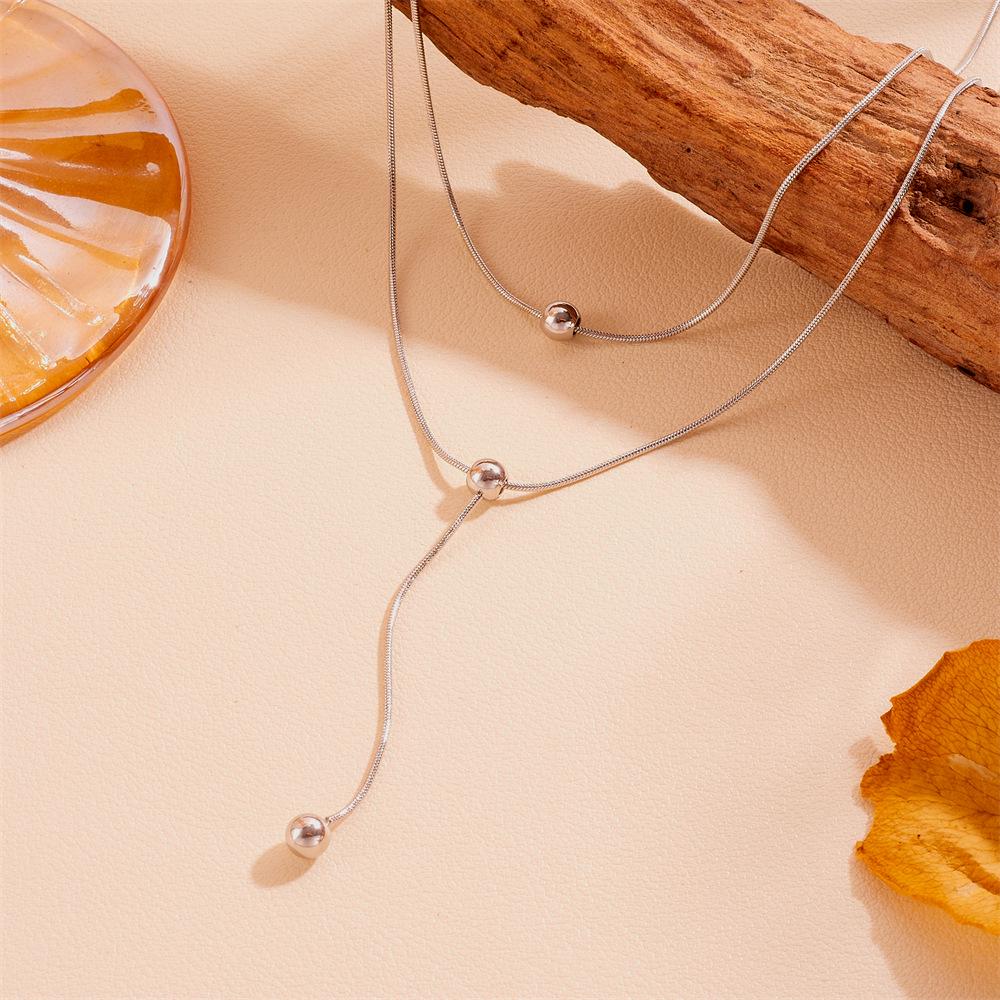 Stainless Steel & Titanium Women’s Square Tassel Necklace with Non-Fading Steel Beads