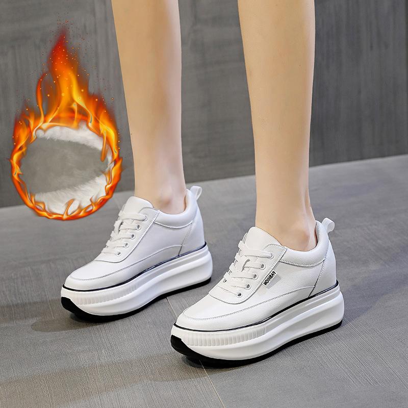 Black Leather Platform Sneakers Thick Sole Non-slip Chunky Shoes Women  New Autumn Winter Fashion Comfortable Casual Shoes