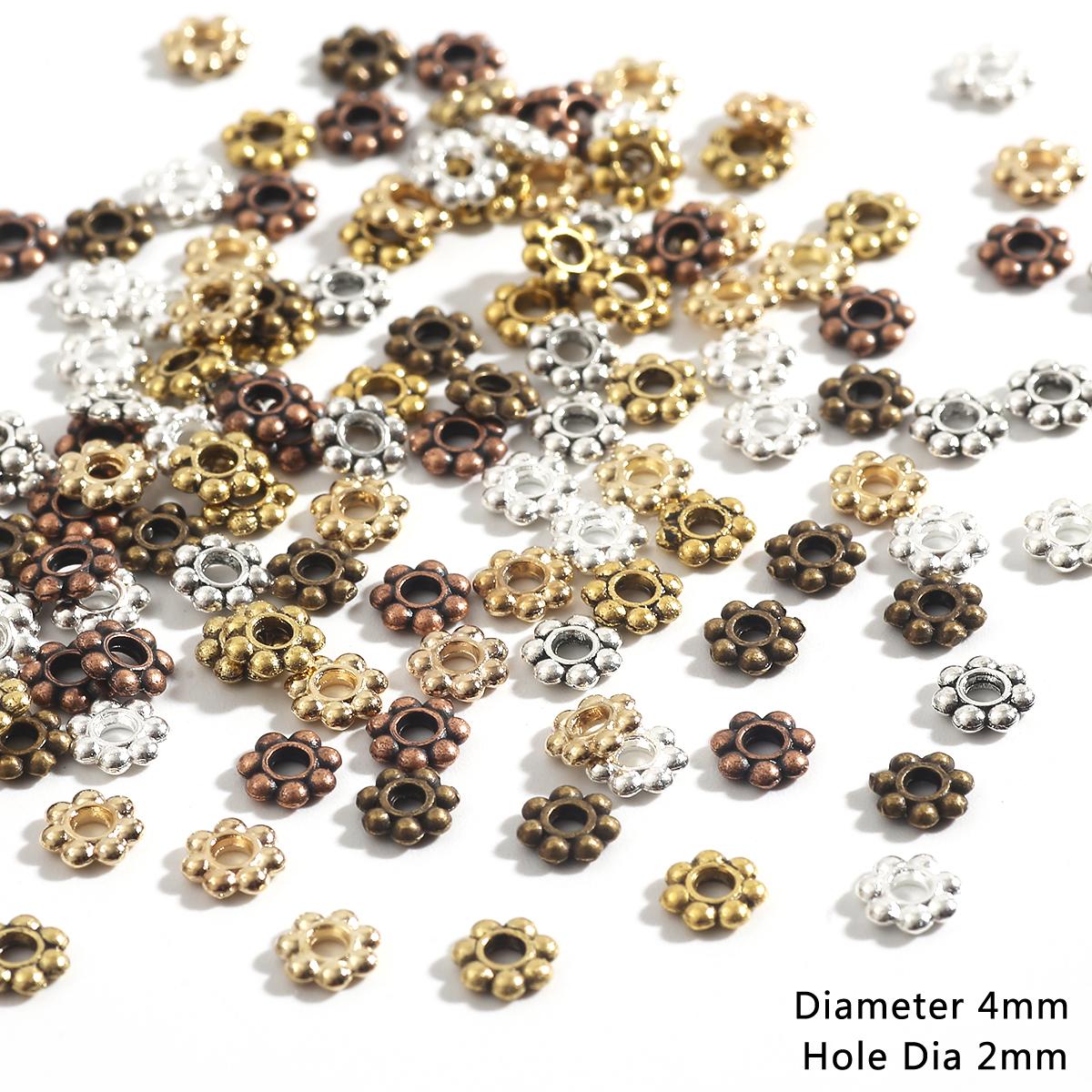 

200 шт. 4мм 5мм 6мм Розпірки для квітів ромашки Металеві намистини тибетського срібла кольору Розпірки для виготовлення ювелірних виробів 4mm