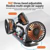 Ventilador de carro 360° ajustável, 3 cabeças, ventilador de ar USB/12V/24V, ventilador de resfriamento elétrico automotivo, 2 velocidades, ventilador silencioso, acessórios para carro