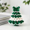 DIY Wool Yarn Craft Set Crochet Christmas Tree Kit, Beginner-Friendly Xmas Kit with Bow Soft Fluffy Handcraft And Faux Pearl Embellishment,