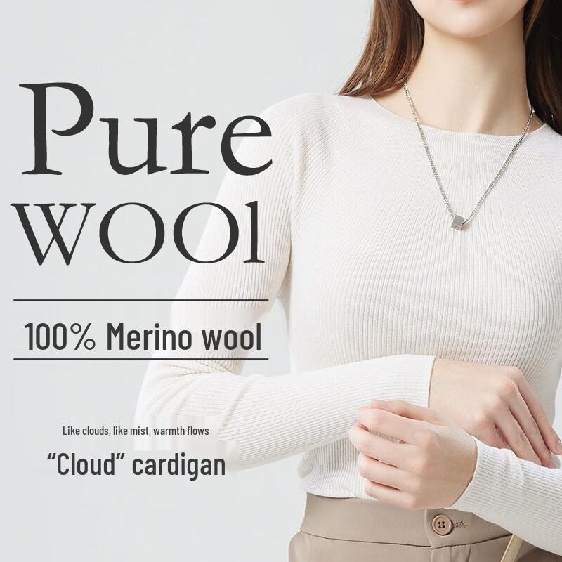 Fengxun Women's Seamless 100% Wool Round Neck Sweater