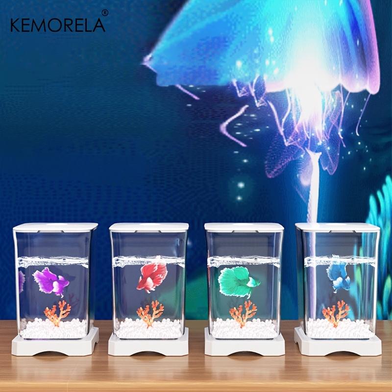 KEMORELA Acryl Kampffischbecken Hohe Transparenz mit Futteröffnung Schreibtisch-Fischschale Abnehmbares Kleines Landschafts-Fischbecken