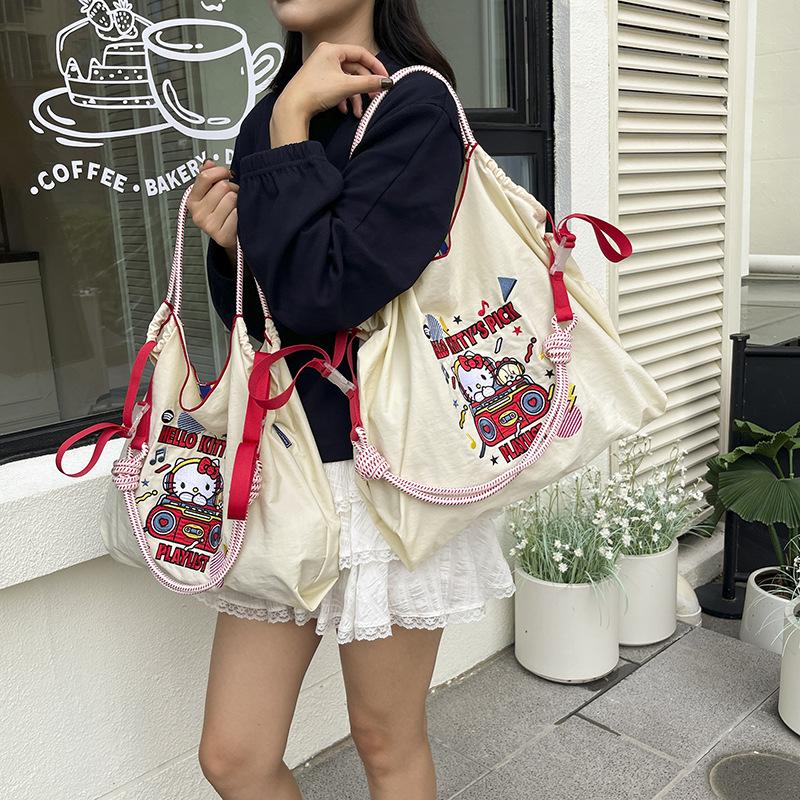 Environmentally Friendly Bag, Embroidered Hand-held Shoulder Bag, New Large Capacity Versatile Shopping Bag, Nylon Bag, KT Cat Crossbody Bag