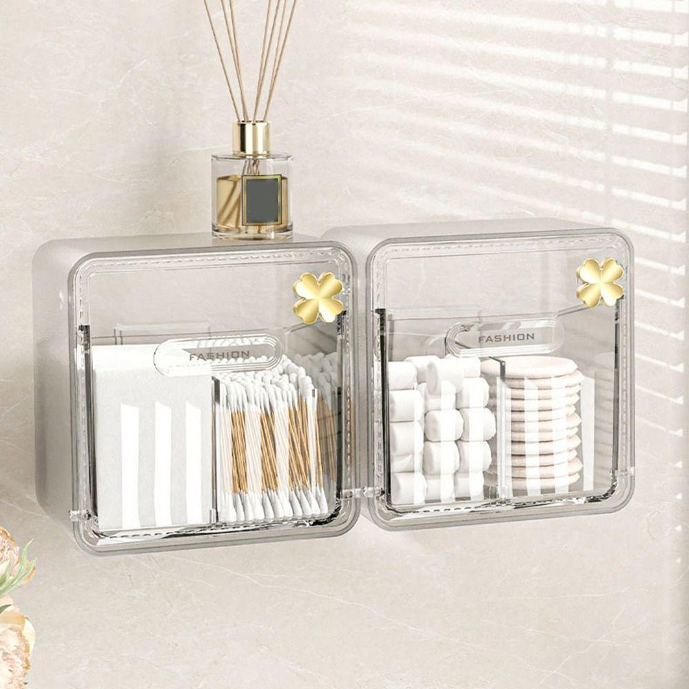 Dustproof Mirror Cabinet Storage Box Wall-mounted Cotton Swab Box Lipstick Storage Box  for Home