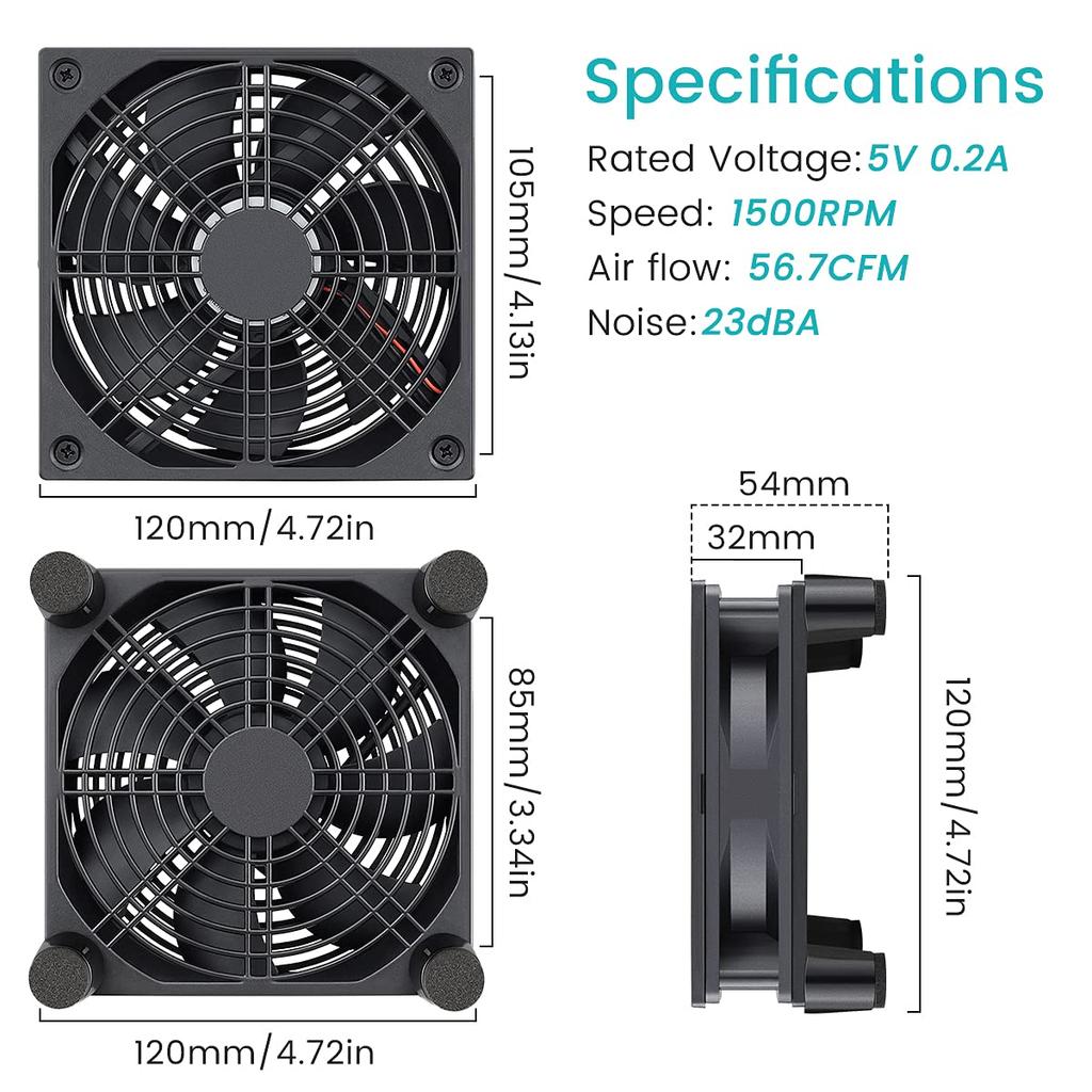 Ventilateur de boîtier de refroidissement alimenté par USB 5V 120mm pour récepteur DVR Xbox TV Box Routeur