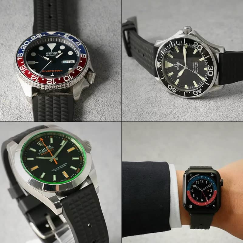 FKM VINTAGE GUMMI 22mm Breit Silikon Uhrenarmband Ersatz Custom Militärstil [MOD] ARMBAND, Armband, Band, Khaki/Schwarz, Herren