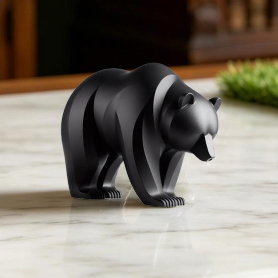 3D Printed Black Bear Figurine Ornament Matte Black Sculpture with Stable Base Modern Minimalist Decor for Shelf Table Display Graduation Gift