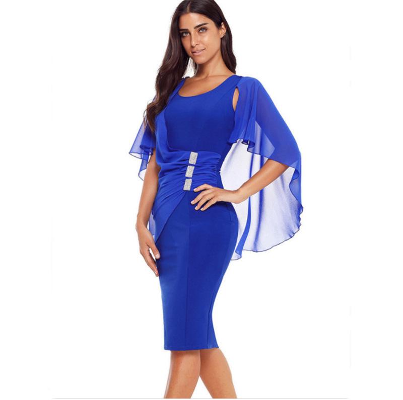 

Short-Sleeve Chiffon Bodycon Dress with Shawl Cape XL