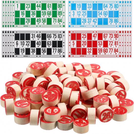 

Russian Lotto Board Games Family Bingo Board Game Set of 48 Bingo Cards and 90 Wooden Chess, Great for Adults Kids Family Game Night, Halloween,