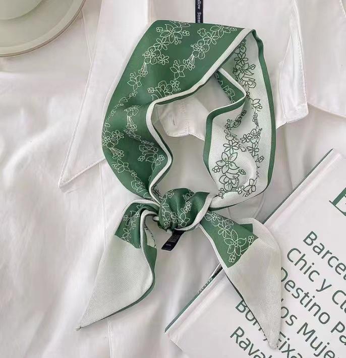 Fashion Printing Silk Hair Scarf for Women Chiffon Long Ribbon Ponytail Ties Headbands