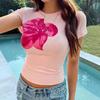 Di Yun 2025 Spring/Summer Y2K Women's Floral Slim Fit Cropped Tee