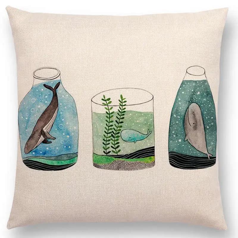 Newest Fashion Nordic Style Whale Cushion Cover Ocean Whales Home Pillow Case   Pillows Covers