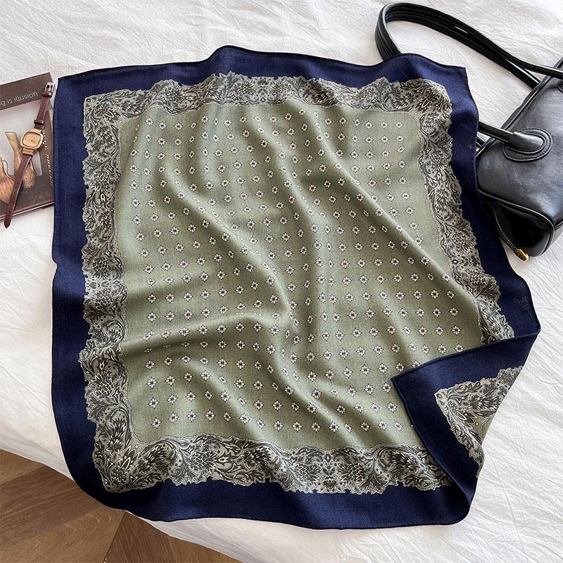 Casual retro silk wool silk scarf 2025 new autumn and winter silk wool scarf daily versatile fashion silk wool square scarf 65*65cm