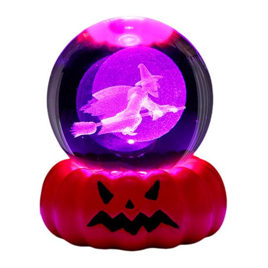 Halloween Crystal Ball Night Light for Kids 3D Pumpkin Crystal Ball LED Night Light with Resin Base Halloween Pumpkin Globes Lamp for Indoor