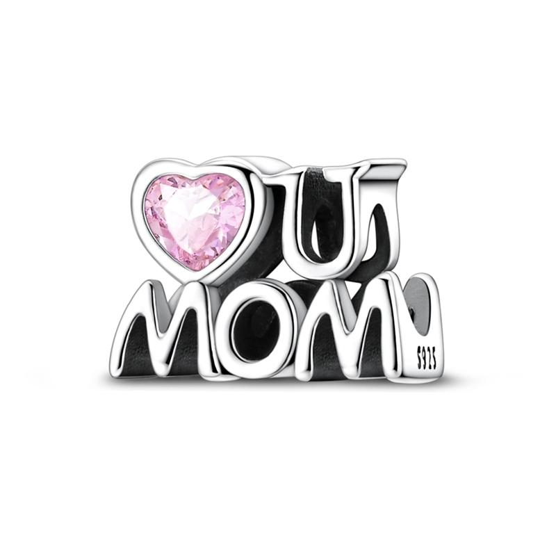 Original 925 Sterling Silver Charms Heart Bead Love Mom Pendant Fit Original Bracelet For Women DIY Jewelry Mother's Day Gift