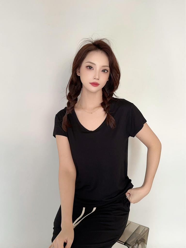 Women's Summer Modal Short Sleeve Oval Neck T-Shirt - Solid Color, Casual, Loose, Slimming, Versatile Top