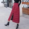 Women Skirts Fashion Autumn Winter Mid-Long Skirt Windproof Warm Zipper Down Cotton Skirt Black Skirts