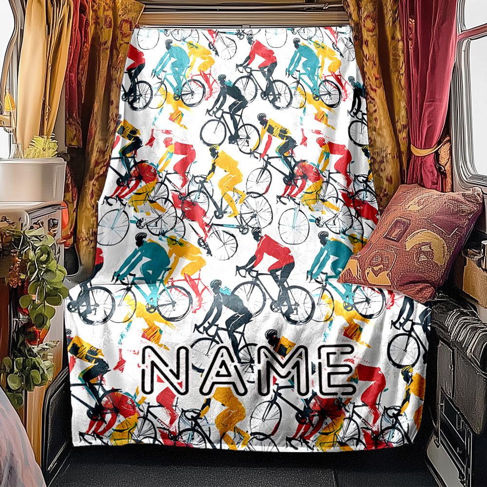 Cycling Race Design With Vibrant Riders And Bikes Blanketcustomize Your Name Lightweight Comfortable And Stylish Blanket For Travel Bed Home Chair