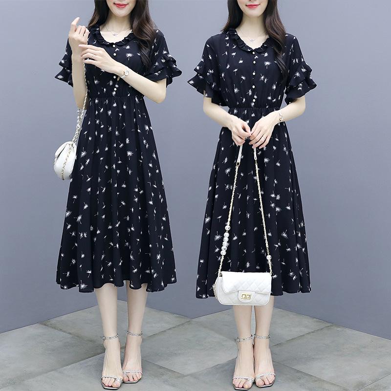 

Женское летнее платье 2023 года из шифона с французским цветочным принтом - длинная юбка Slim Temperament XL чёрный