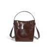 New vintage vegetable-tanned leather shoulder bag, commuter handbag, bucket bag, genuine leather women's bag, large-capacity leather tote bag
