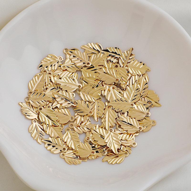14K Gold Plated Engraved Thin Leaf Pendant & Charm Necklace for DIY Jewelry