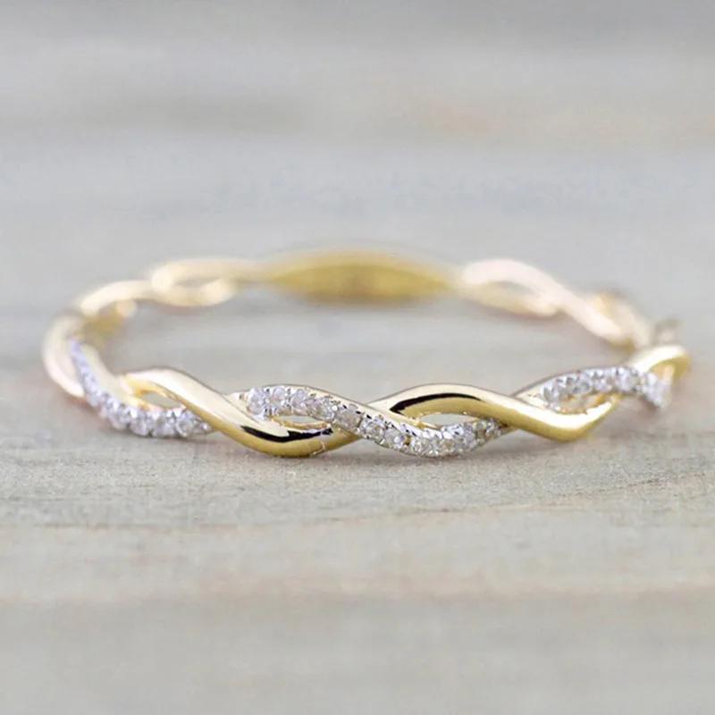 

Luxury Exquisite Gold Color Stainless Steel Line Twine Couple Rings for Women Men Personality Zircon Finger Zircon Accessory 6 золотой
