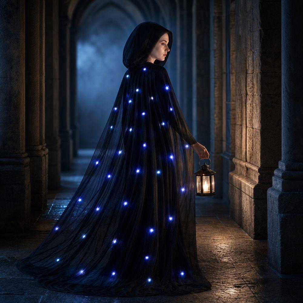 Vintage Overcoats Lace-up Vintage Hooded Cape Creative Gift LED Halloween Hooded Cloak