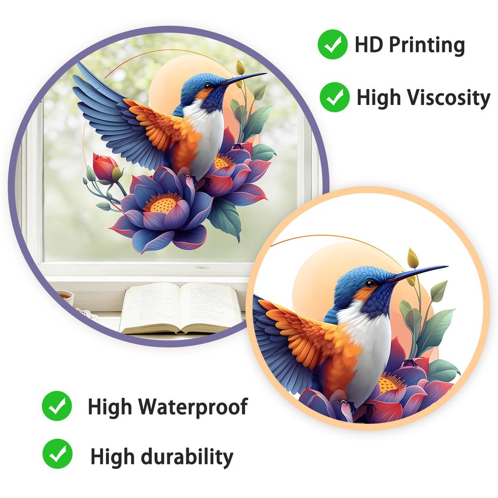 Kingfisher Lotus Pond Static Cling Window Sticker Removable Reusable for Bedroom Living Room Kitchen Glass Home Decor Art