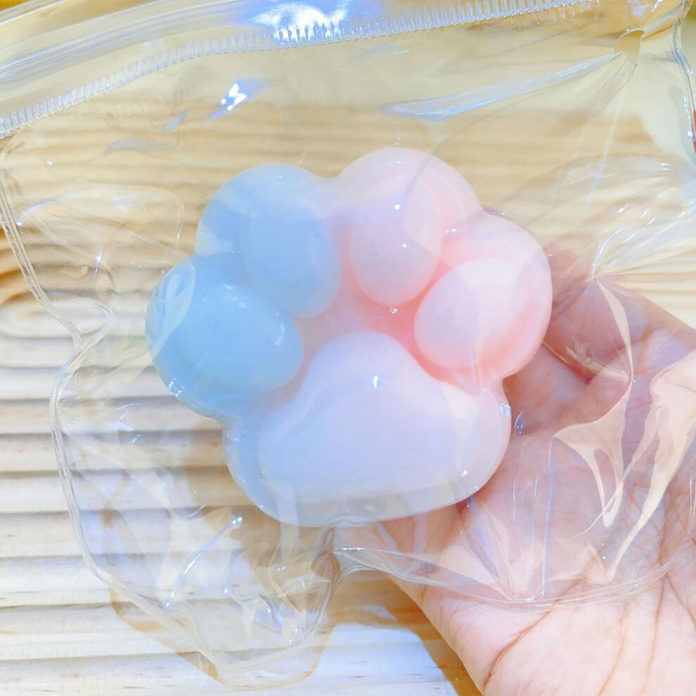 Rainbow Blue Big 5in Squishy Cat Paw Squeeze Toys,Cute Kawaii Squishies,Fur Ball,Jelly Kitty Paw Squishy Funny for All Ages