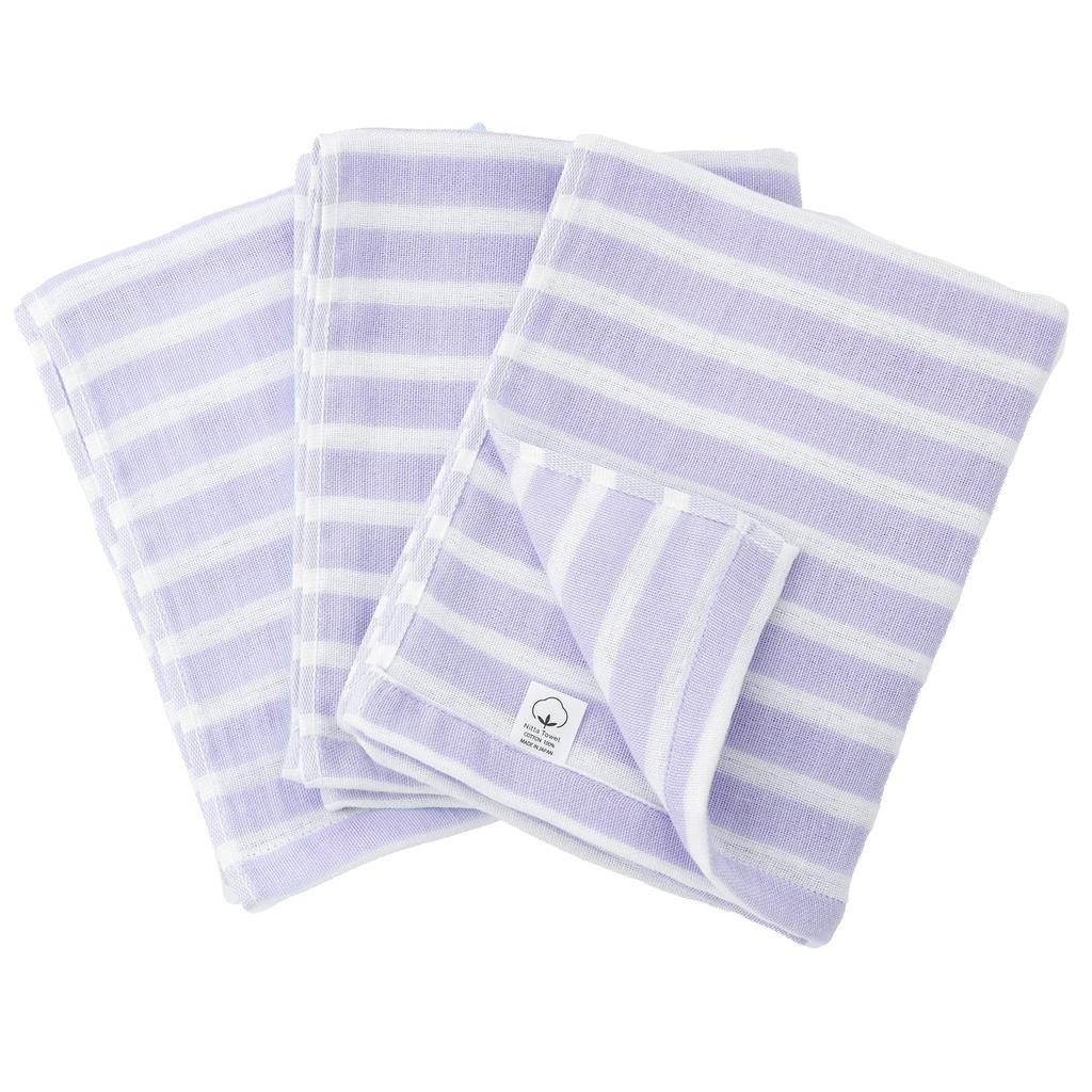 Mukotowel Gauze Border Face Senshu Made In Set of Lavender Double-Ply Towel, Towel, Thin, Japan, Quick-Drying, 3,
