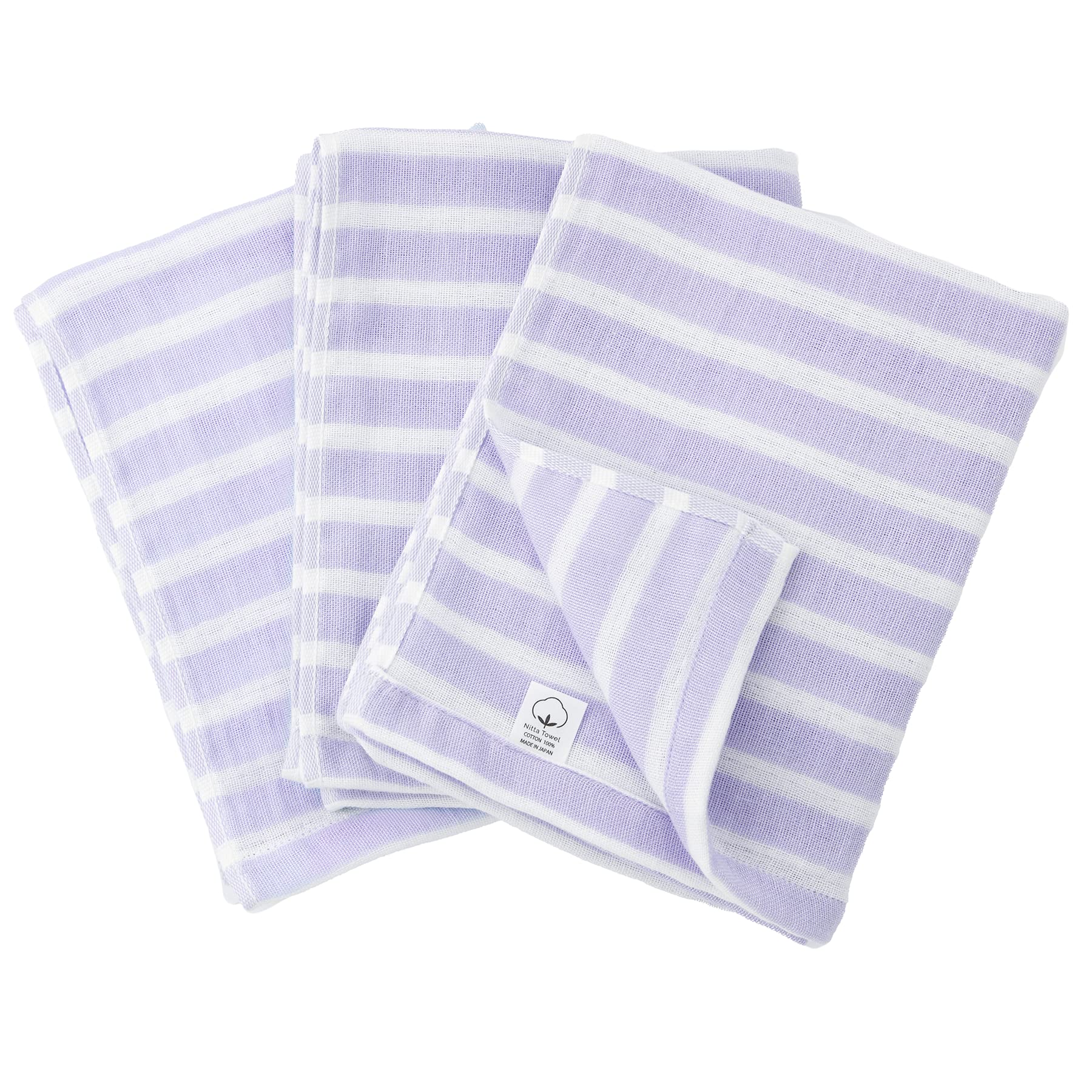 

Mukotowel Gauze Border Face Senshu Made in Set of Lavender Double-Ply Towel, Towel, Thin, Japan, Quick-Drying, 3,
