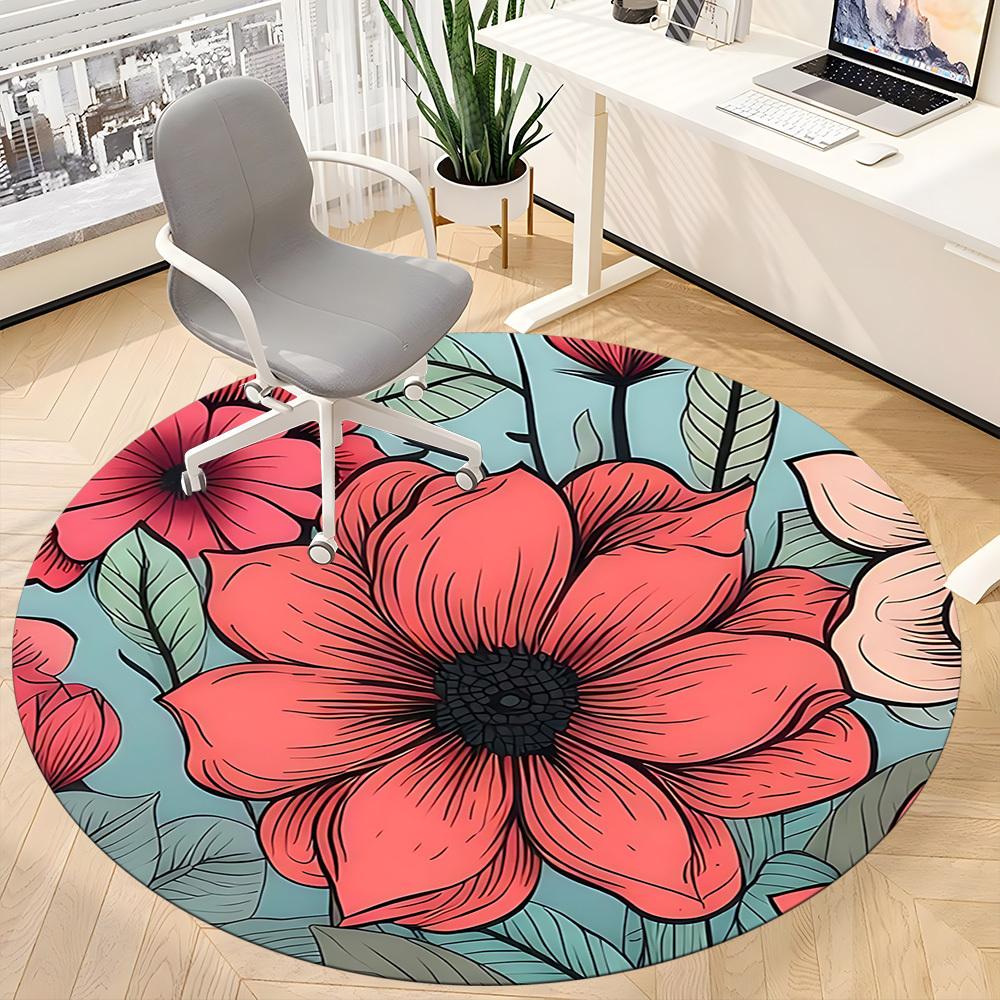 1pc Floral Pattern Office Round Area Rug, Mat Suitable For Office, Under Office Chairs Bedroom Living Room Home Decor, Room Deco