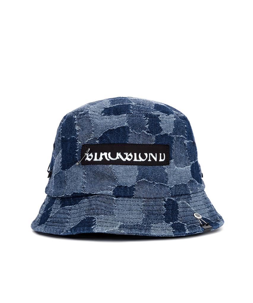 BLACKBLOND Vividi Defereration Patchwork Denim Bucket Hat (Blue)