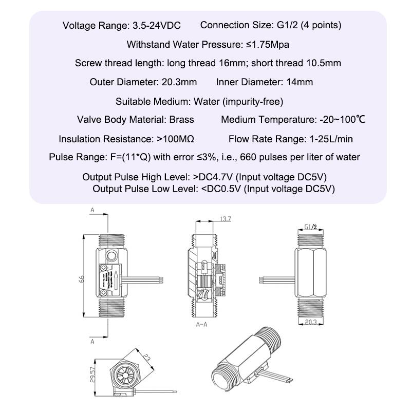 Brass Water Flow Sensor Hall Effect Flow Meter Liquid Flow Rate Sensor Brass Flow Switch Digital Monitoring Detector