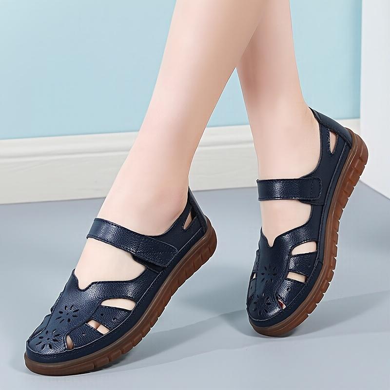 Women's Leather Hollow Sandals Breathable Summer Shoes Comfortable Nurse Shoes White Sandals Mom Sandals Large Size