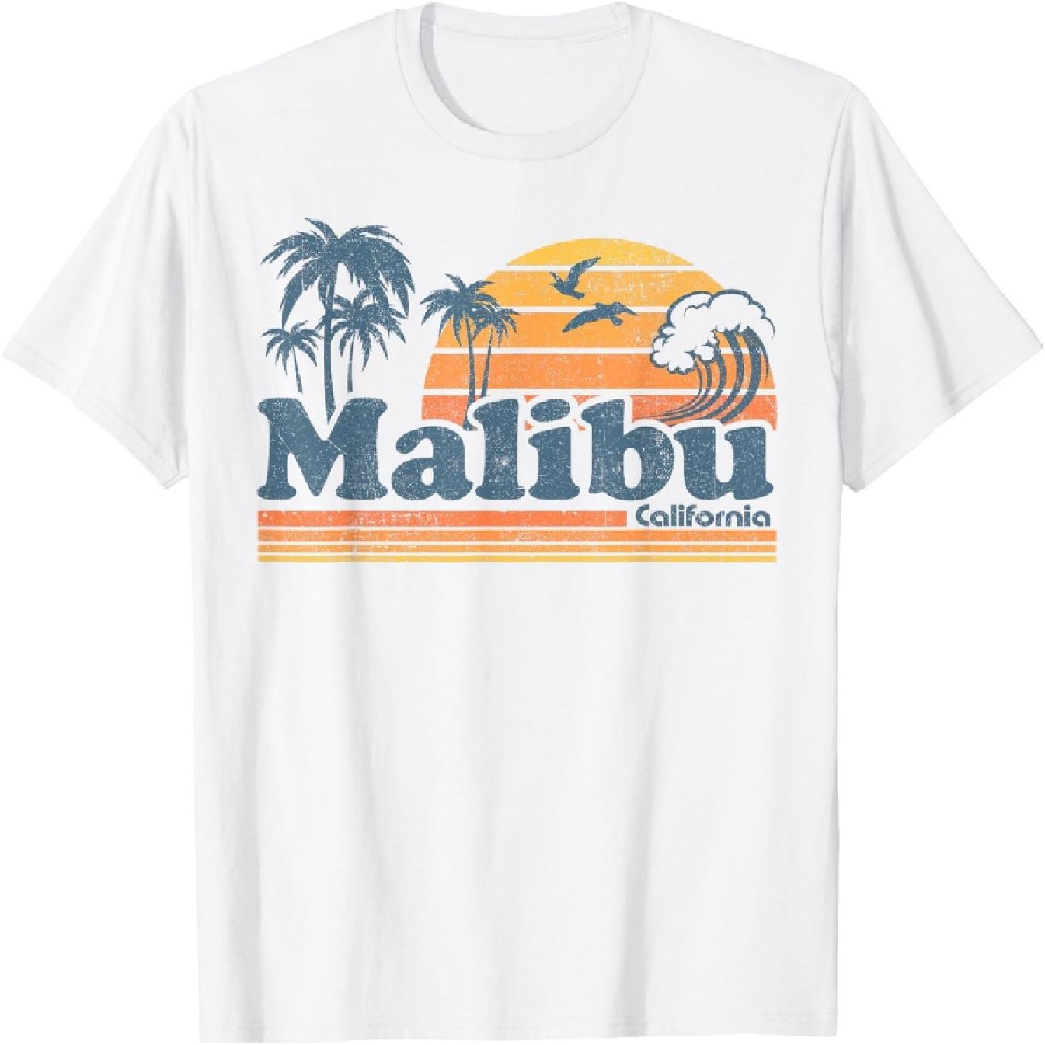 

Malibu California Beach Vacation Cute Vintage Cali 70s Retro T-Shirt XXXXXL білий