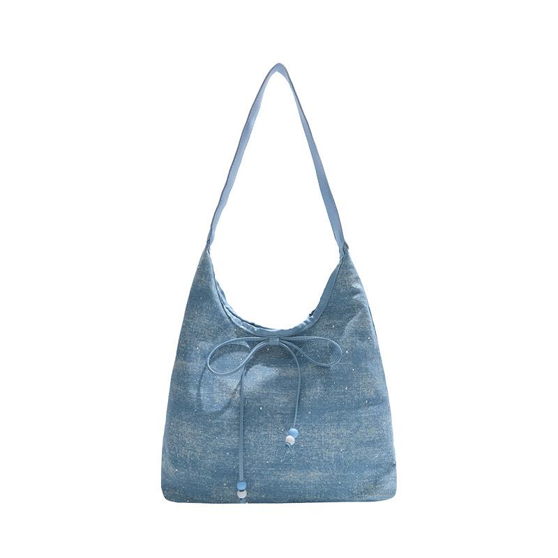 Largecapacity commuter underarm bag women's new spring and summer bow shoulder bag casual denim tote bag
