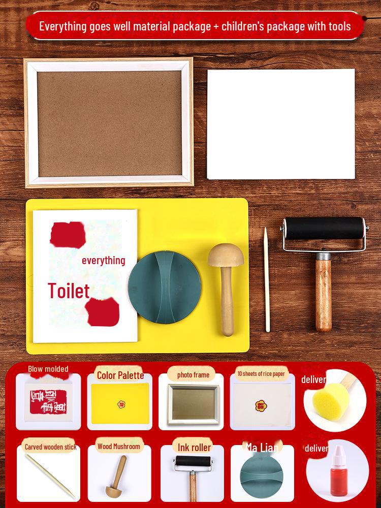 New Year Picture DIY Woodblock Printing Set: Non-Legacy Handmade Template Kit for New Year's Day Activities.