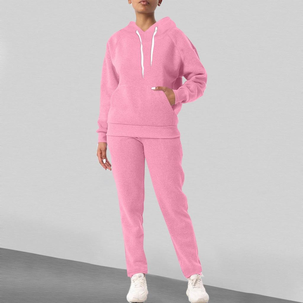 Women's Fashion Solid Colour Long Sleeve Long Pants Sport Two Piece Set