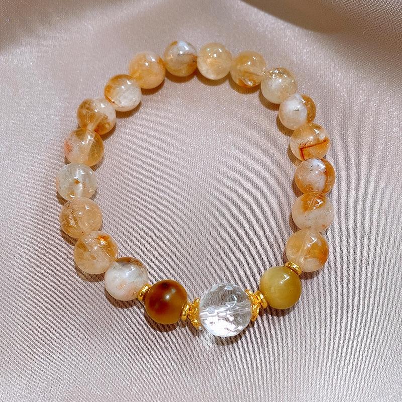 Natural stone crystal geometric beaded bracelet retro high-end bracelet women's niche light luxury versatile jewelry